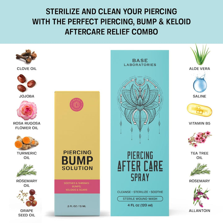 Piercing Aftercare Kit: Keloid & Piercing Bump Solution Oil(15Ml) + Piercing Aftercare Spray (4Oz) - for Keloid Bump Removal & Cleansing Soothing Piercings before & After