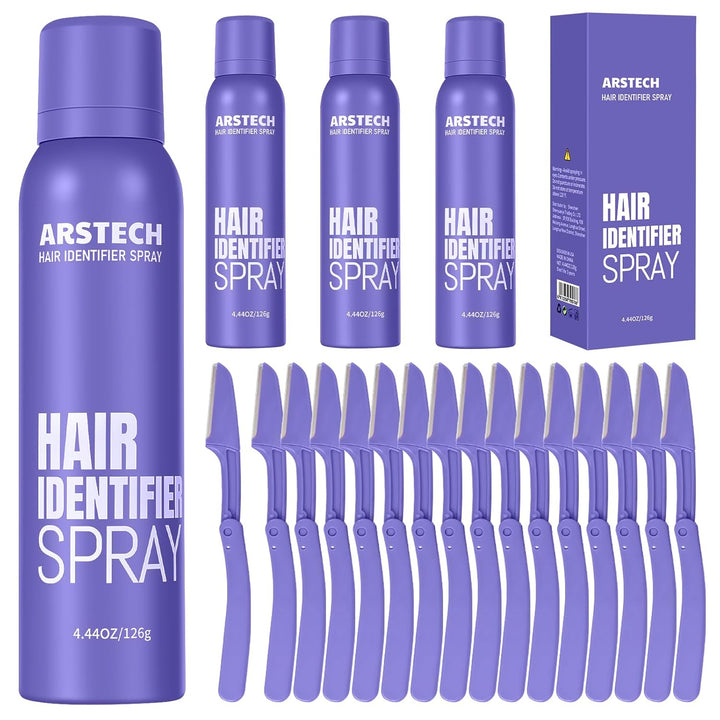 Hair Identifier Spray for Face Shaving Dermaplaning Tool Dermaplane Razor for Women Face Skin Body Dermaplane Spray for Women Face with 4 Face Razor for Face Shaver Kit Facial Hair Spray Hair Removal