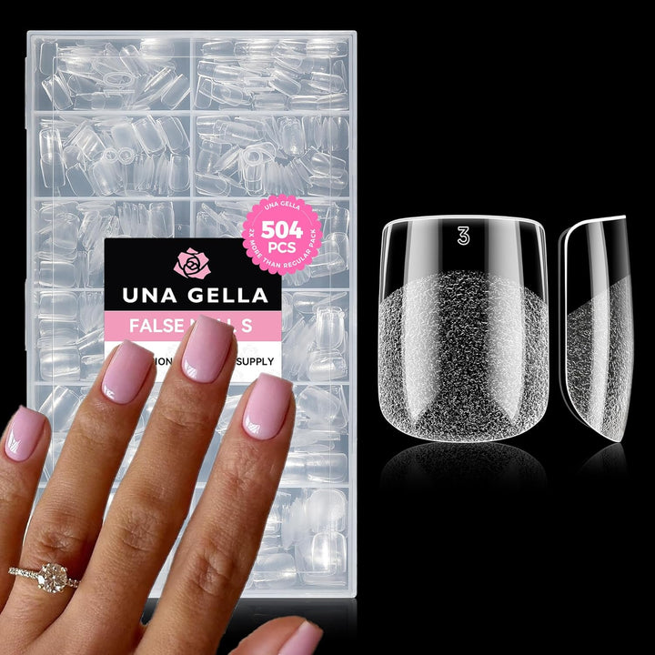 Almond Gel Nail Tips, 504PCS Pre Etched Clear Fake Nails Tips Medium Almond Shape - 12 Sizes Full Cover Soft Acrylic Press on Nail Extensions No C Curve Gift for Diy at Home