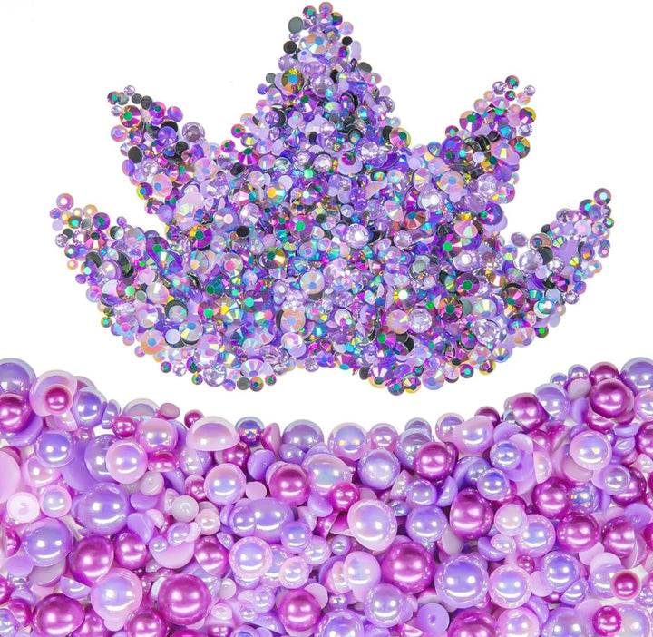 51G White Half Pearls for Crafting 4Mm 5Mm 6Mm 8Mm 10Mm Mix Sizes Pure White Flatback round Beads Charms for Nails Face Eyes Makeup Tumblers Bottles DIY Crafts Bedazzling Clothes Shoes Phones