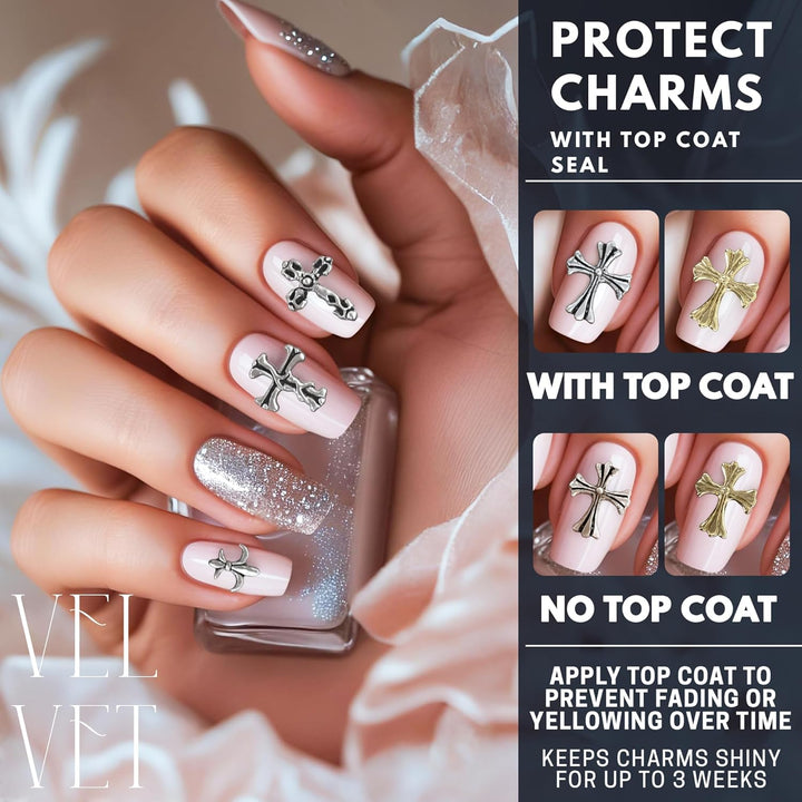 240 Pcs Silver and Gold Cross Nail Charms Bulk – 3D Silver and Gold Nail Charms Cross for DIY & Professional Manicures – Large-Pack for Creative Manicures with Shiny Crosses Accents