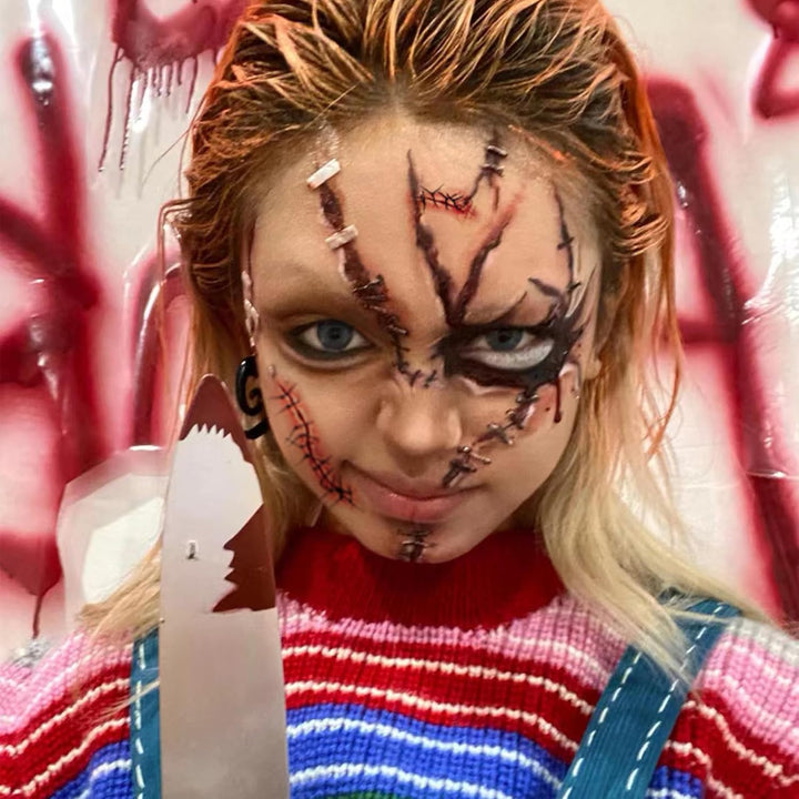 20 Sheets Halloween Zombie Temporary Tattoos -  Chucky Scar Fake Blood Tattoos Waterproof Realistic Stitches Wound Temp Tattoo for Chucky Cosume Prank Makeup Cosplay Kids Men Women Adults