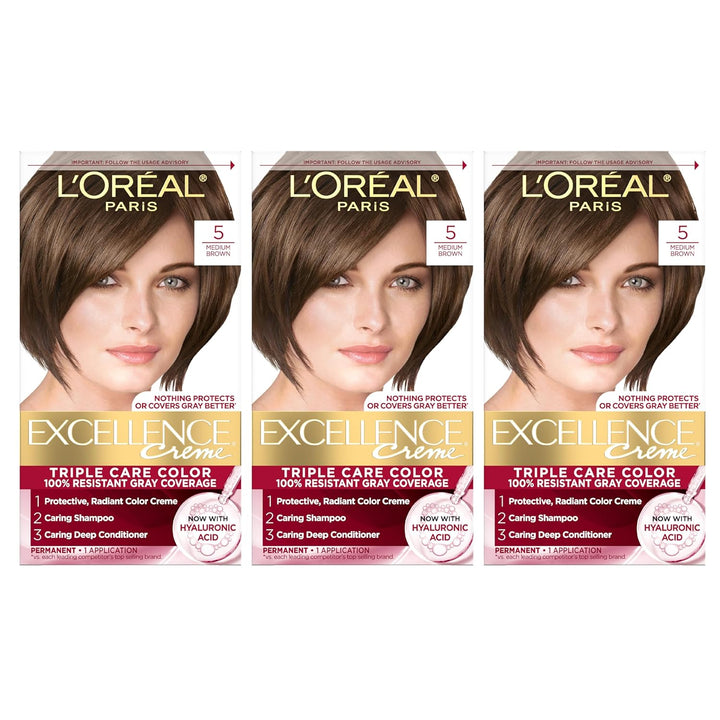 Excellence Crème Permanent Hair Dye, Triple Care Hair Color with Pro-Keratine Complex for 100% Gray Hair Coverage, 4 Dark Brown, 1 Kit