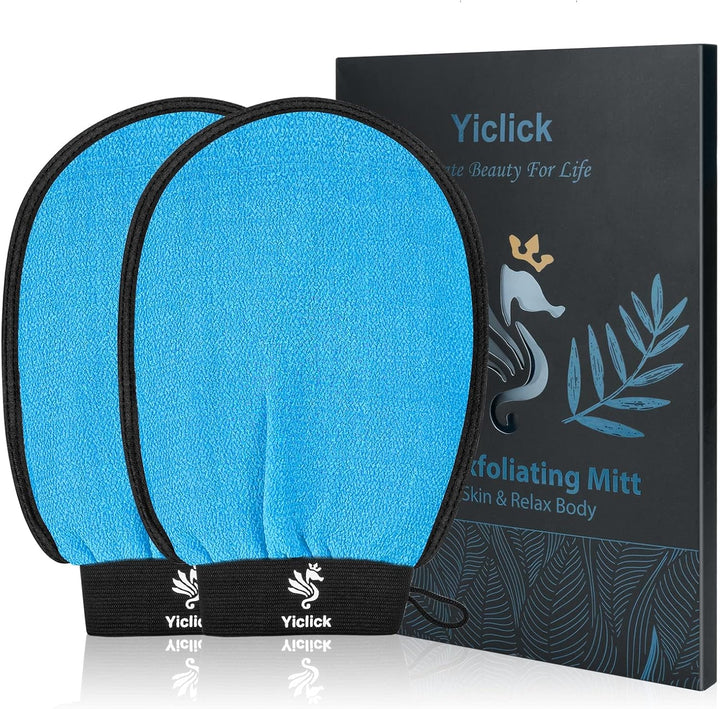 Exfoliating Gloves 2 Pcs, Exfoliating Body Scrubber for Bath Shower Exfoliation, Body Scrub Exfoliator Loofah Sponge for Dead Skin Remover, Korean Exfoliating Mitt (Black)