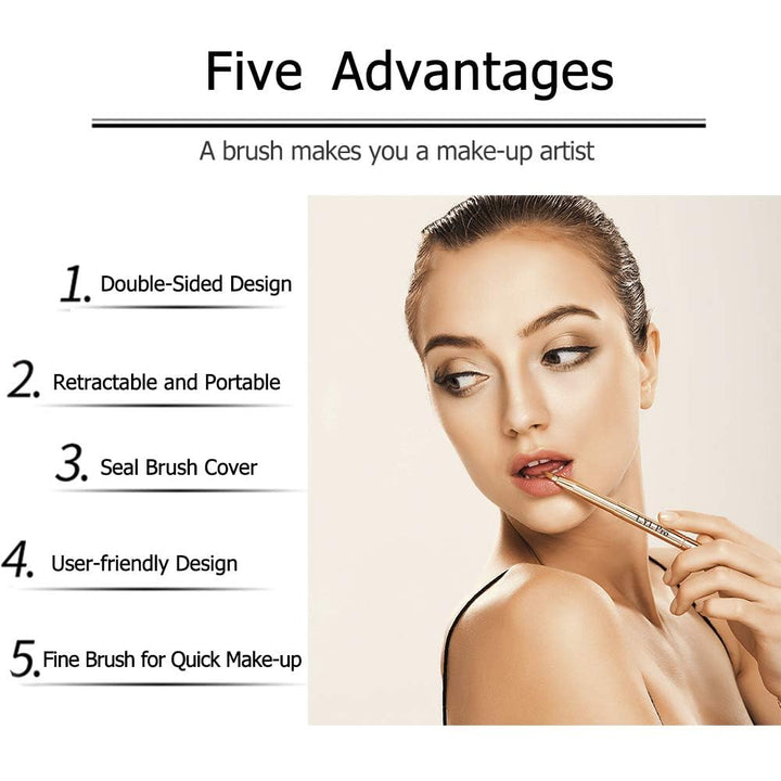 Gold Retractable Lip Makeup Brushes Double-Ended Retractable Lip Brush Travel Lipstick Gloss Makeup Brush for Christmas Gifts