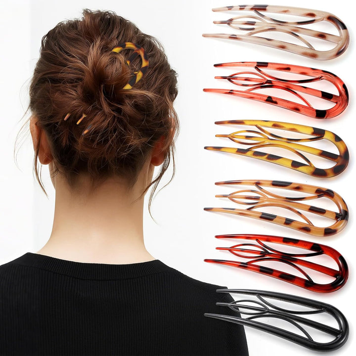6PCS French Hair Pins for Women, Tortoise Shell French Pins Hair, Large Hair Styling Pins for Thin Thick Hair, 3 Internal Teeth Hair Sticks, Lialys Hair Pin for Buns, French Twist Pin Wavy U Shaped