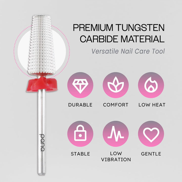 Nail Carbide 5 in 1 Bit - Two Way Rotate Use for Both Left and Right Handed - Fast Remove Acrylic or Hard Gel - 3/32" Shank - Manicure, Nail Art, Drill Machine (Fine - F, Silver)