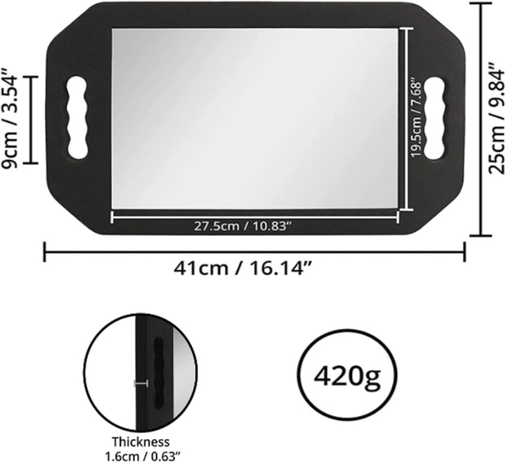 Barber Mirror Handheld Foam, Salon Large Foam Hand Mirror with Double Handle, Square Barbershop Handheld Mirror, Black