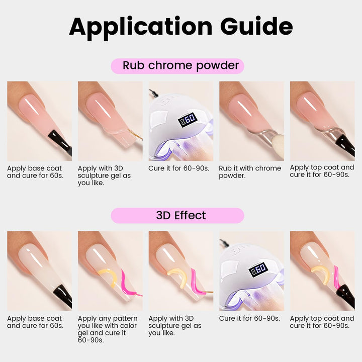 3D Sculpting Gel Clear Painting Gel Polish Nail Art Designs No Wipe Chrome Nail Powder Nails Charms Rhinestone Decoration Adhesive Glue Drawing Painted Sculpture Hard Gelpolish Curing Requires