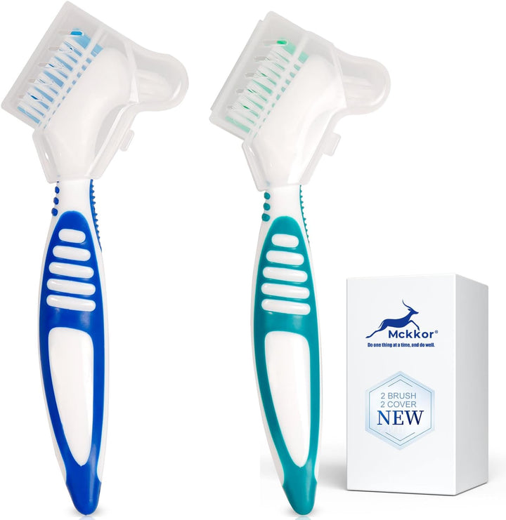 Premium Hygiene Denture Cleaning Brush Set, Multi-Layered Bristles & Ergonomic Rubber Handle, for Denture Care(Purple & Green)