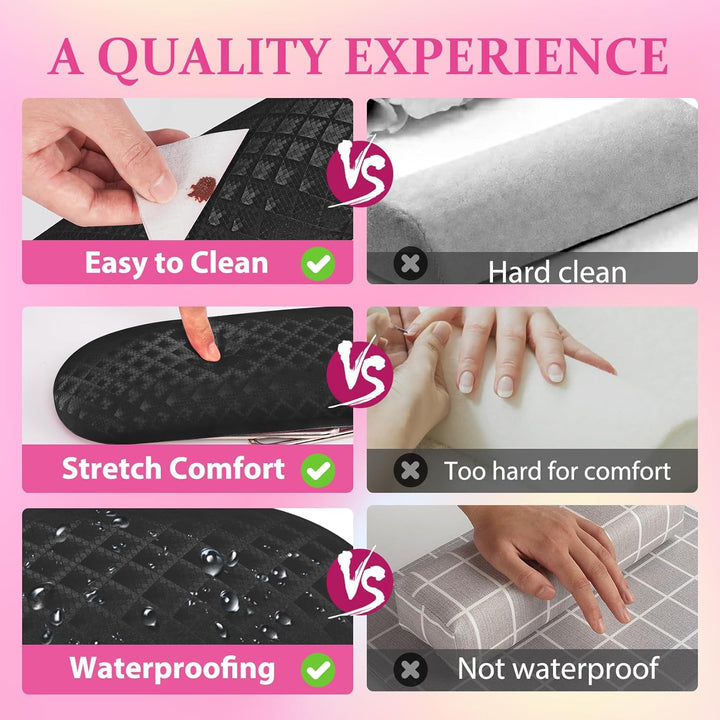 Nail Arm Rest, Foldable Leather Nail Arm Rest with Non-Slip Sleeve, Internal Sponge Filled Arm Rest Pillow with Metal Bracket, Nail Hand Rest for Home Use and Nail Salon Use (Black)