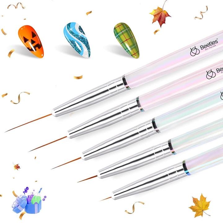 Beetles Nail Art Pens Brushes, 5Pcs Nail Art Liner Brushes Set Painting Nail Dotting Drawing Tool for Long Lines, Details, Fine Drawing Sizes 7/11/15/20/25Mm Gift for Women
