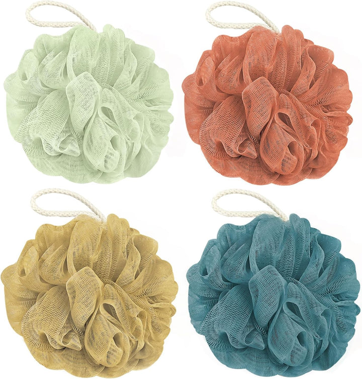 Shower Loofah Bath Sponge, 60G Loofah Exfoliating Body Scrubber, 4 Color Mesh Shower Pouf Balls for Body Wash (Ice Cream)