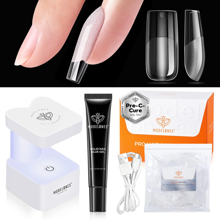 Gel Nail Kit Almond, Upgrade 15Sizes Fake Nails, 9-In-One Glue Dehydrator & Mini U V Light Clipper, 510Pcs Medium Almond Press on Tips for Extension DIY Salon Home Gift