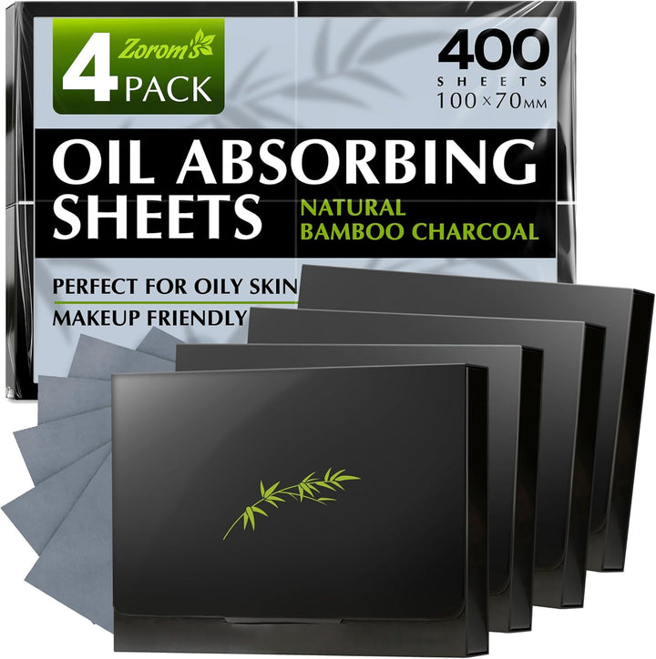 Natural Oil Blotting Sheets for Face with Bamboo Charcoal - 4Pk/400 Makeup Friendly Oil Absorbing Sheets for Face - Blotting Papers for Oily Skin