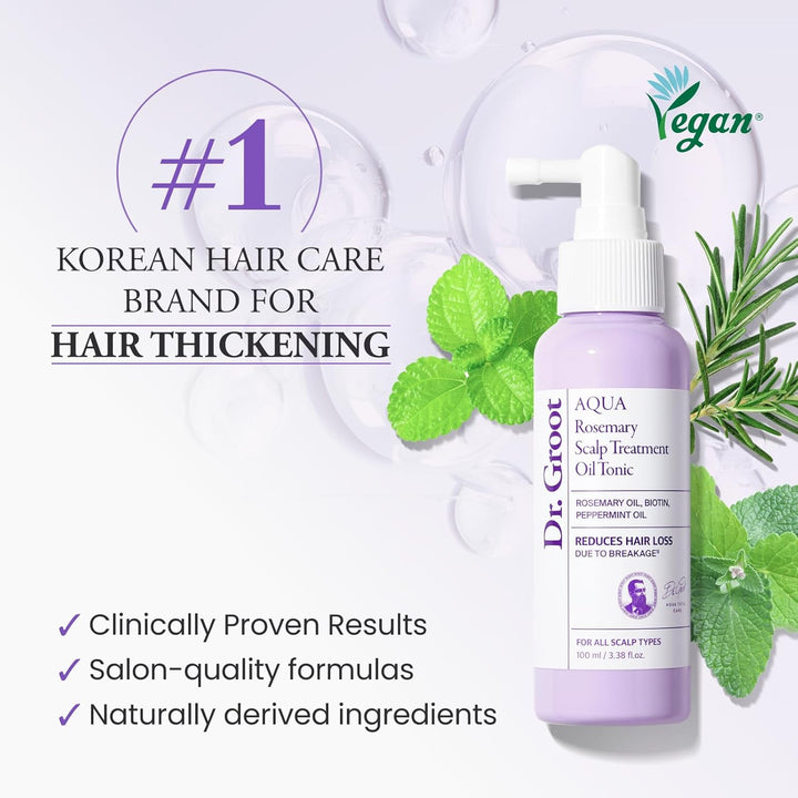 Dr.Groot Rosemary Mint Oil Tonic for Hair Growth with Biotin, Hyaluronic Acid, Thickening & Scalp Nourishing. Korean Haircare. Sulfate-Free, Silicon-Free, Paraben-Free (3.38 Fl Oz/ 100Ml)