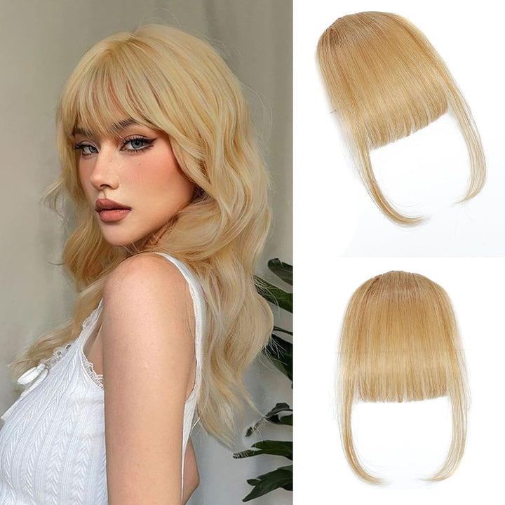 Clip in Bangs 100% Real Human Hair Extensions Wispy Natural Black Fake Bangs Hair Clip on Bangs for Women Fringe with Temples Hairpieces Faux Bangs for Daily Wear