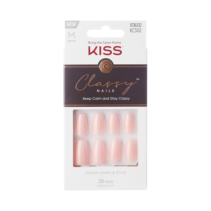 Classy, Press on Nails, Nail Glue Included, 'Dashing', Light White, Medium Size, Almond Shape, Includes 28 Nails, 2G Glue, 1 Manicure Stick, 1 Mini File