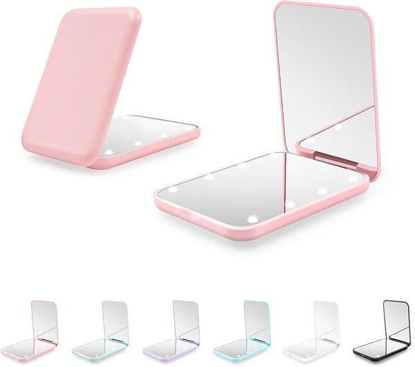 Compact Mirror, 1X/3X Magnification LED Pocket Mirror with Nternal Biattery, Mini Mirror for Purse, Pocket,Travel and Present (Pink)