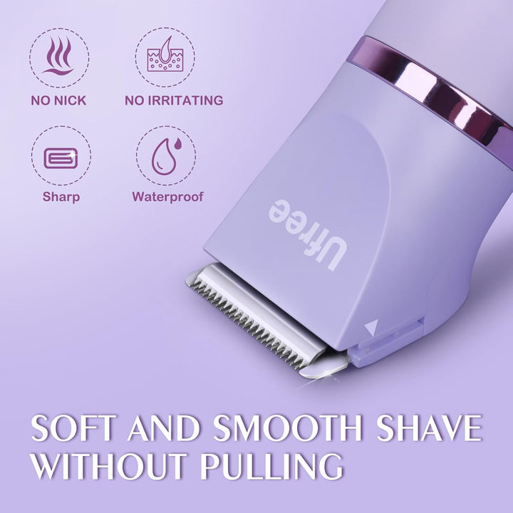 Bikini Trimmer Electric Razors for Women, Rechargeable Pubic Body Hair Trimmer Electric Shaver for Legs Body Hair, Bikini Shaver IPX7 Waterproof, Gifts for Women, Purple