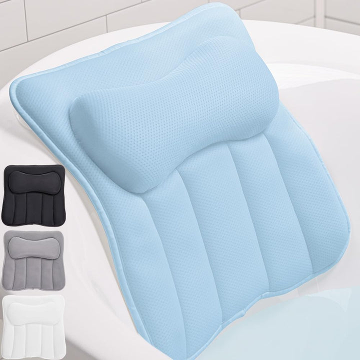Bath Pillow for Tub with Powerful Suction Cups, Headrest Bathtub Pillows for Neck and Back Support, Machine Washable, Bathtub Accessories for Women, Relaxing Spa Gift Essentials, White