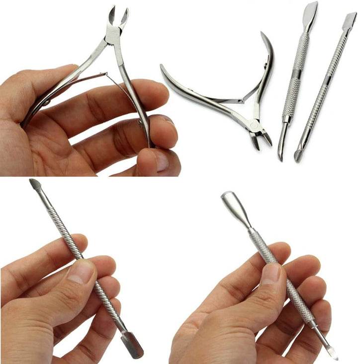 3Pcs/Set Nail Cuticle Scissors Pusher Remover Cutter Stainless Steel Cuticle Nipper Clipper Manicure Nail Tools Set Cuticle Spoon Pusher Remover Cutter Clipper Trimmer Scissors Manicure Tool (Item A)