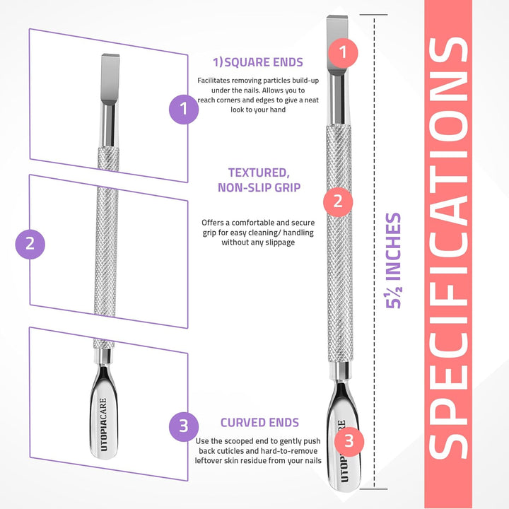 Cuticle Pusher Tool & Spoon Nail Cleaner, Professional Stainless Steel Cuticle Remover & Cutter, Durable Manicure & Pedicure Tool for Finger & Toenails, Silver