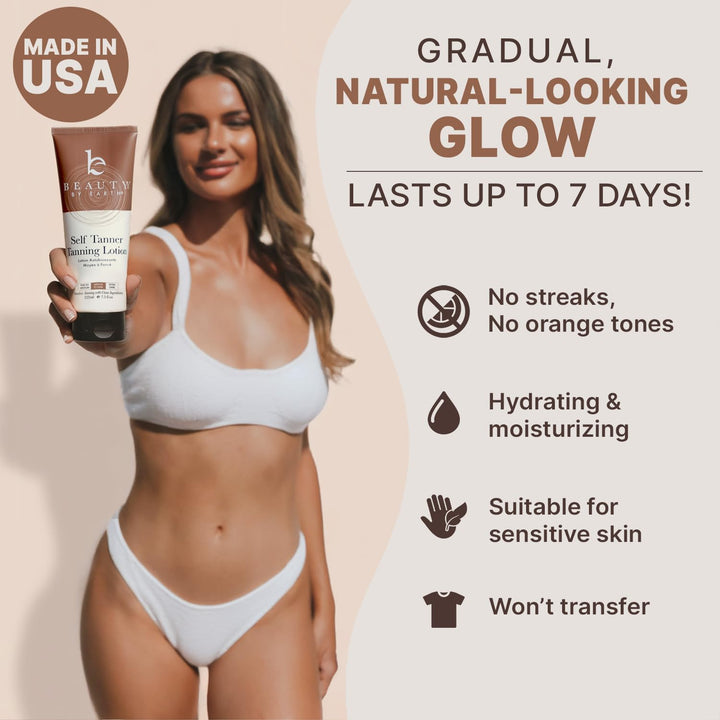 Self Tanner - USA Made with Natural & Organic Ingredients, Moisturizing Self Tanning Lotion with Aloe Vera & Coconut for a Natural Glow, Streak-Free Fake Tan, Medium to Dark