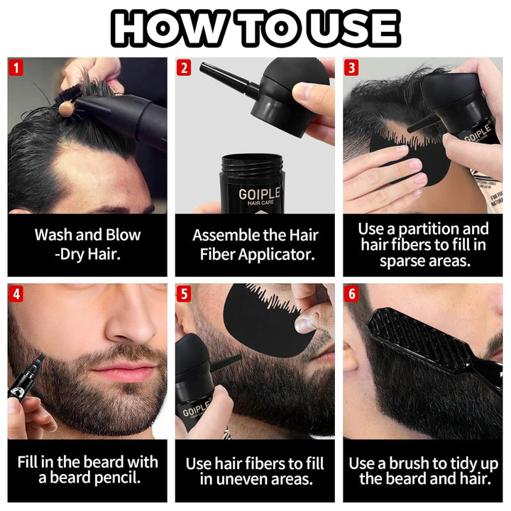 Beard Pencil Filler for Man Water Proof Beard Pen & Beard Brush Long Lasting Coverage Natural Finish - Black Hair Fiber Enhancements Barber Spray - Male Mustache Repair Shape Enhance Card Facial Hair
