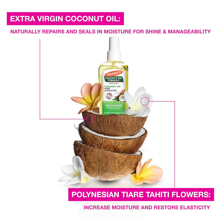 Coconut Oil Moisture Boost, Restorative Hair and Scalp Oil Spray, Lasting Hydration and Shine for Dry or Damaged Hair, Promotes Scalp Health, 5.1 Oz