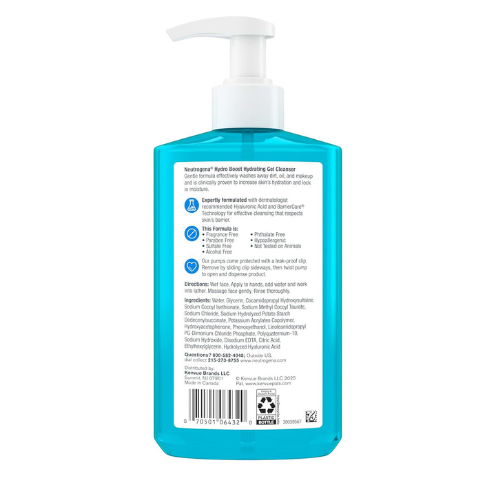Hydro Boost Face Wash, Fragrance Free, Hydrating Facial Cleanser with Hyaluronic Acid, Daily Foaming Face Wash & Makeup Remover, Hypoallergenic Gel Cleanser, 16 Fl. Oz