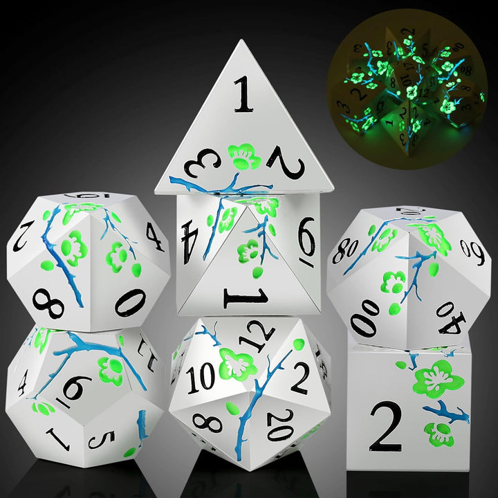 Metal Dice Set DND,  7 PCS Metallic Flowers D&D Dice with Gorgeous Gift Case for D&D Dungeons and Dragon Tabletop Game (Brown and Cream-Coloured)