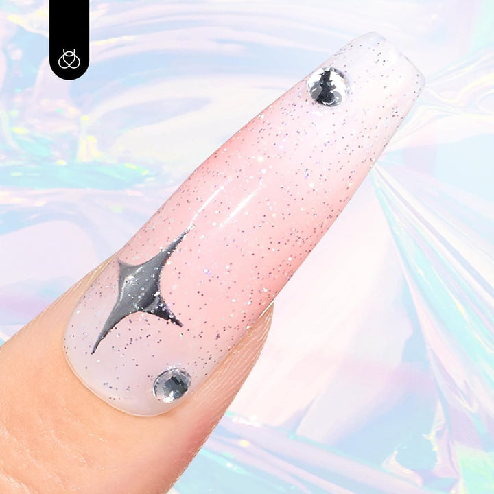 Glitter Top Coat Gel Polish 15Ml Reflective Silver Mix Glitter Shiny Gel Nail Polish No Wipe Uv Gel Top Coat Nail Decoration Nail Art Sparkle Manicure DIY Home Salon
