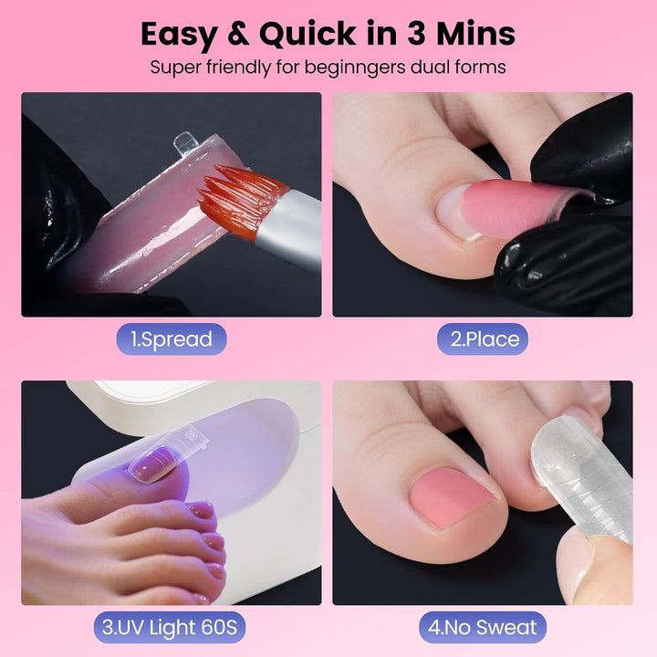 Wide Pre-Etched Square Toe Dual Forms for Polygel, Poly Gel Toenail Forms Molds Extension Reusable,No File Needed,16 Sizes (000-13) with French Guidelines for Salon Home Diy,160Pcs