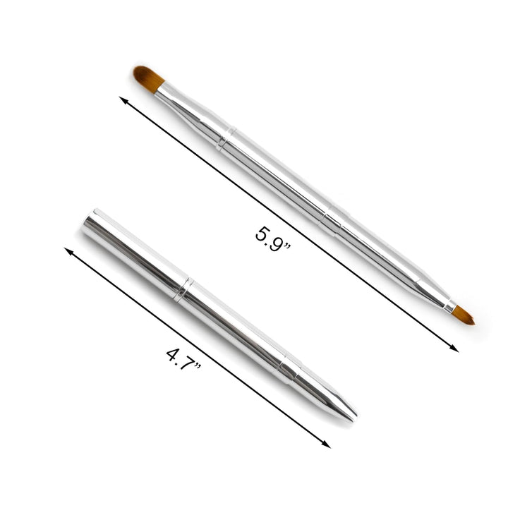 Double-Ended Lip Makeup Brush, Retractable Lip Brush for Lipstick, Lip Gloss, Eyeshadow (Silver)