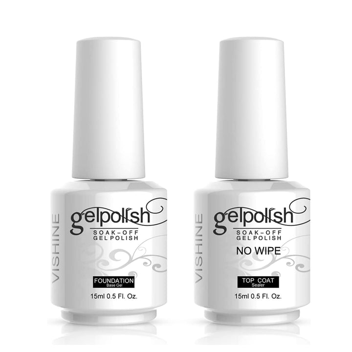 15Ml No Wipe Top Coat Base Coat Soak off UV LED Drying Long Lasting Shiny Nail Varnish Set