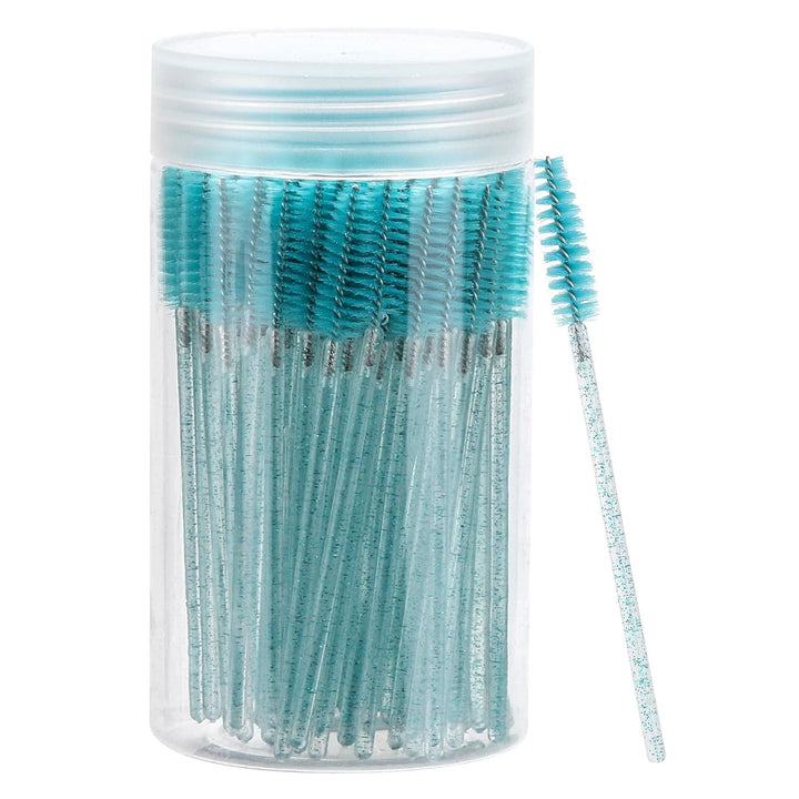 100 Pcs Disposable Mascara Wands, Crystal Eyebrow Spoolies Brush for Eyelash Extensions, Pink Lash Brushes with Container