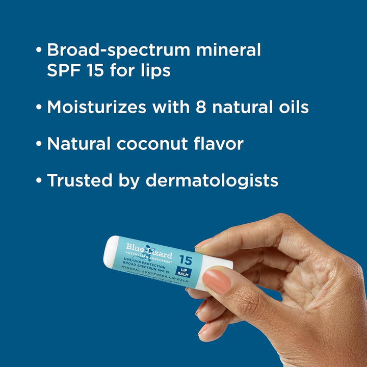 Mineral SPF 15 Lip Balm, 3-Pack: Broad Spectrum Sun Protection, Natural Coconut Flavor, 8 Natural Oils, Infused with Australian Kakadu Plum, Rich in Vitamin C, Vegan, Each Tube 0.13 Oz.