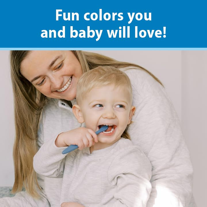 Infant-To-Toddler Toothbrush Set, Soft & Gentle Manual Toothbrushes for Baby, Green/Dark Blue/Ecru/Blue, BPA Free, 0-3 Years – 4-Pack