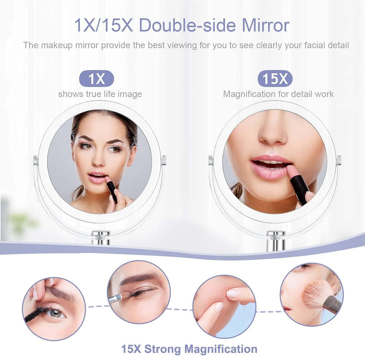 Vanity Makeup Mirror with Stand, 1X/15X Magnification Double Sided 360 Degree Swivel, Portable Table Desk Counter Top Magnifying Mirror, Tabletop Bathroom Shaving Mirror, 6.25 Inch