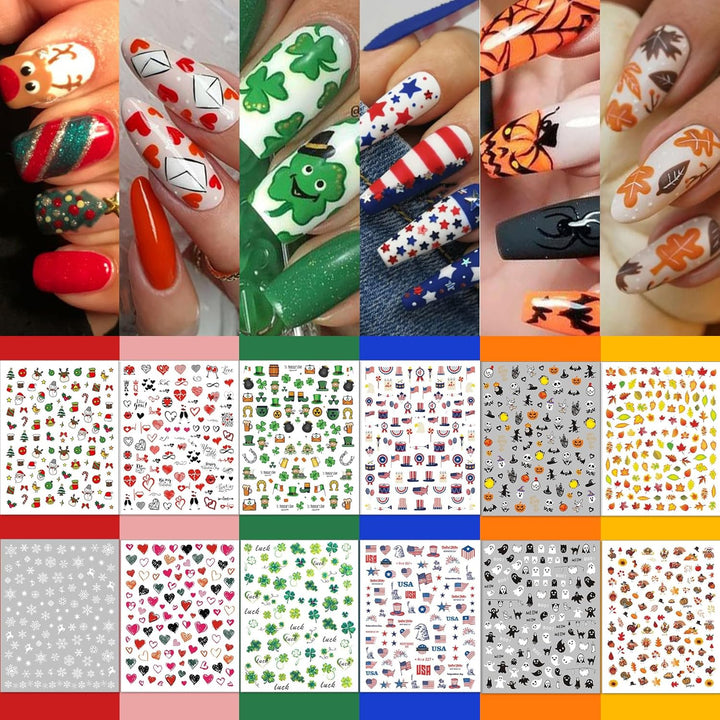 36 Sheets 1368 Pieces French Manicure Nail Art Stickers, 3 Designs Self-Adhesive Nail Tips Guides for DIY Decoration Stencil Tools (3 Moon Shape Design, 36 Sheets)