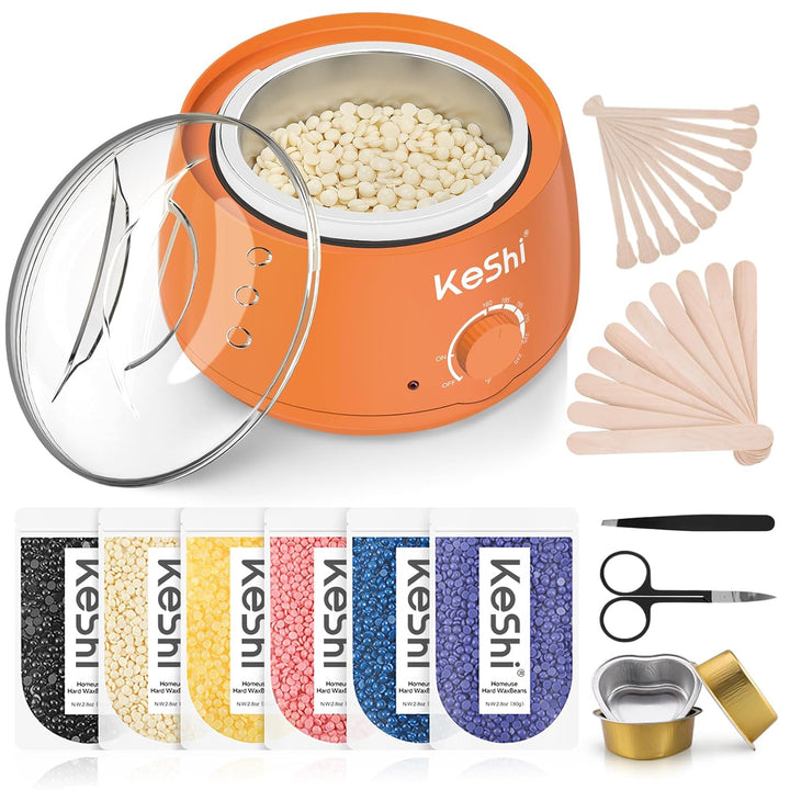 Waxing Kit, Painless Hair Removal Wax Warmer with 6 Bags Hard Waxbeans for Full Body, Legs, Face, Eyebrows & Bikini— Ideal for Both Women & Men