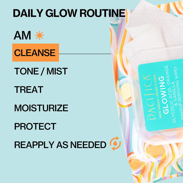 Makeup Remover Face Wipes - Daily Facial Cleansing & Exfoliating Towelettes - Biodegradable - Organic - W/ Gycolic Acid - Clean Beauty Vegan & Cruelty-Free Dermatologist Tested 30 Count
