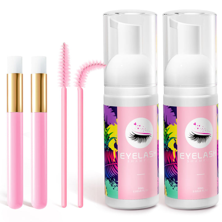 Lash Shampoo for Eyelash Extension, 60Ml/2.11Fl.Oz Eyelash Shampoo Kit with Lash Wash Brushes Gentle Lash Extension Cleanser for Professional Salon and Home Eyelash Care
