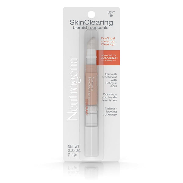 Skinclearing Blemish Concealer Face Makeup with Salicylic Acid Acne Medicine, Non-Comedogenic and Oil-Free Concealer Helps Cover, Treat & Prevent Breakouts, Light 10,.05 Oz