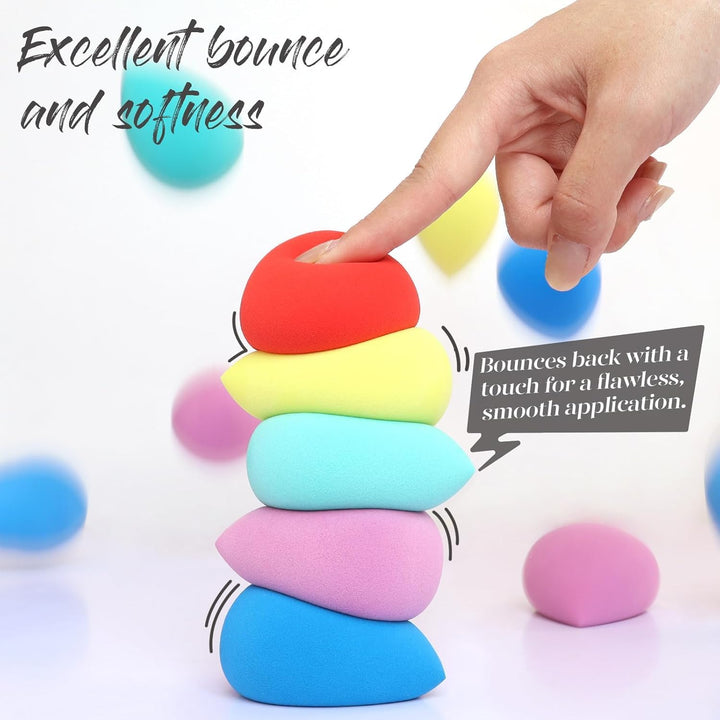 Makeup Sponge Set 5 Pack Micro Porous Low Absorption Soft Latex Free Foundation Beauty Sponges & Blenders for Powder Cream, Stocking Stuffers for Women