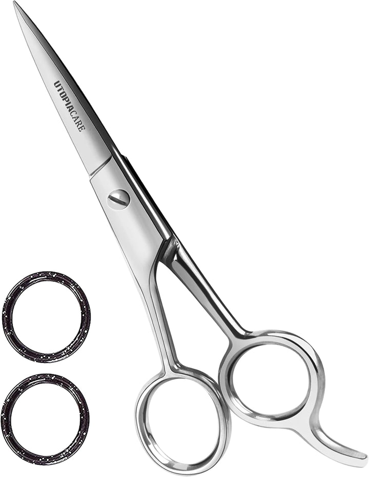 Hair Cutting and Professional Hairdressing Scissors 6.5 Inch, Premium Stainless Steel Shears with Smooth Razor and Sharp Edge Blades for Salons, Men, Women and Kids, Silver