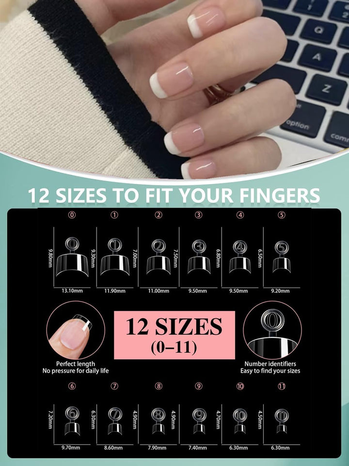 480Pcs Extra Short Half Cover Almond &Tapered Square Nail Tips Gel X Clear Set,2 Shape Pre Shape XXS for Manicure Art Home DIY Salon 12Sizes