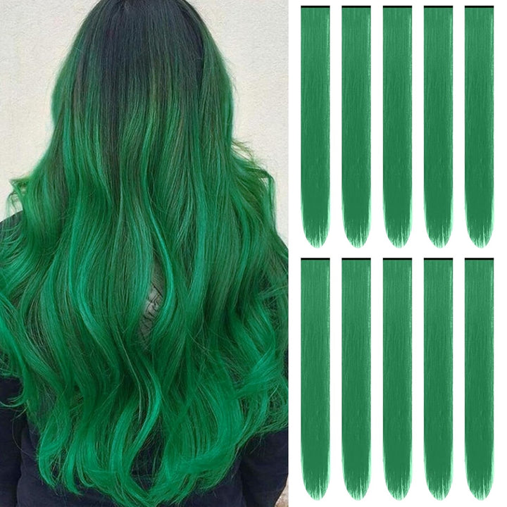 22 Inch Colored Hair Extensions Straight Hairpiece, Colorful Party Highlights Clip in Long Synthetic Hair Extensions for Women Kids Girls Favor Gift(10 PCS Hot Pink)