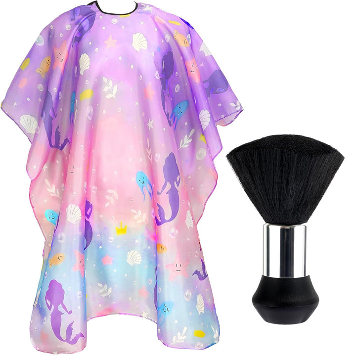 Kids Hair Cutting Cape,Professional Kids Barber Cape and Neck Duster Brush Cartoon Hairdresser Apron with Adjustable Closure for Children Salon Barber Supplies for Kids & Adults 55X39 Inches